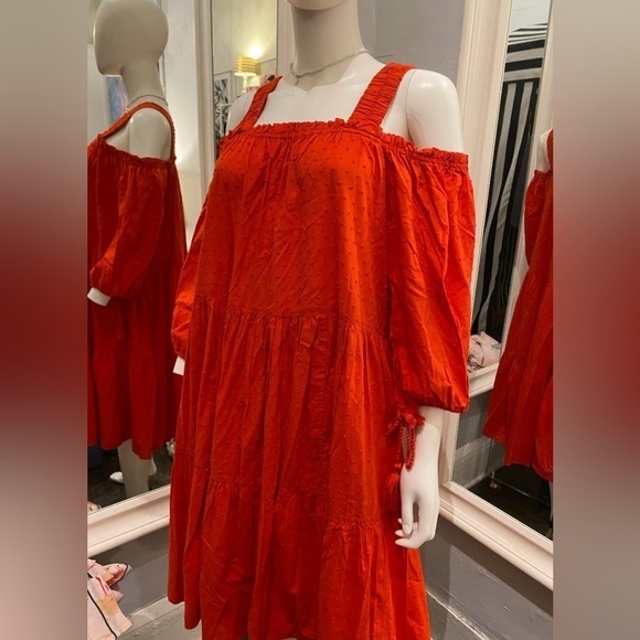 H&M US 6 Burnt Orange Off Shoulder Bohemian Sundress 100% Cotton Knee Length - Picture 4 of 14